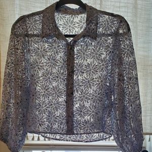 Zara Top Blouse Floral S Blue/White